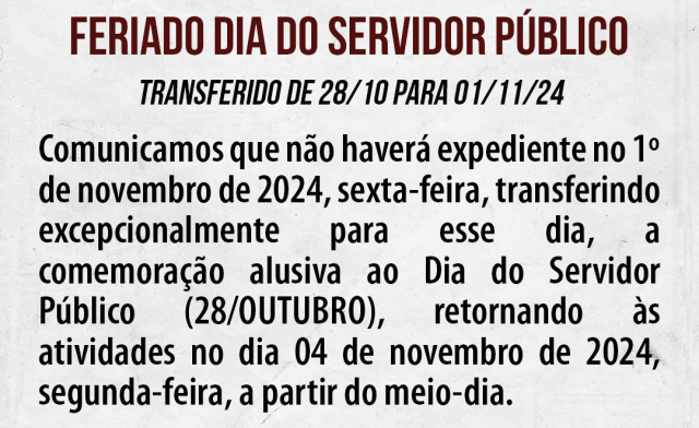 CRO-PB transfere Feriado do Dia do Servidor  para o dia 1º de novembro